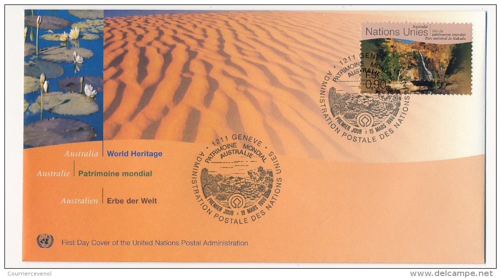 NATIONS UNIES GENEVE - 3 FDC "Australie, Patrimoine Mondial" - 1999 - Protección Del Medio Ambiente Y Del Clima