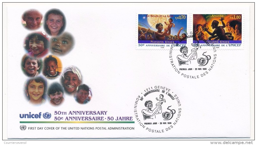 NATIONS UNIES GENEVE - 3 FDC "50eme Anniversaire De L'UNICEF" - 1996 - Sonstige & Ohne Zuordnung