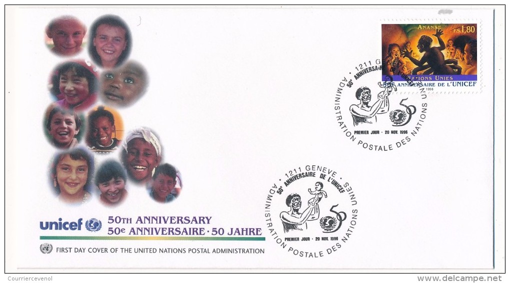NATIONS UNIES GENEVE - 3 FDC "50eme Anniversaire De L'UNICEF" - 1996 - Sonstige & Ohne Zuordnung