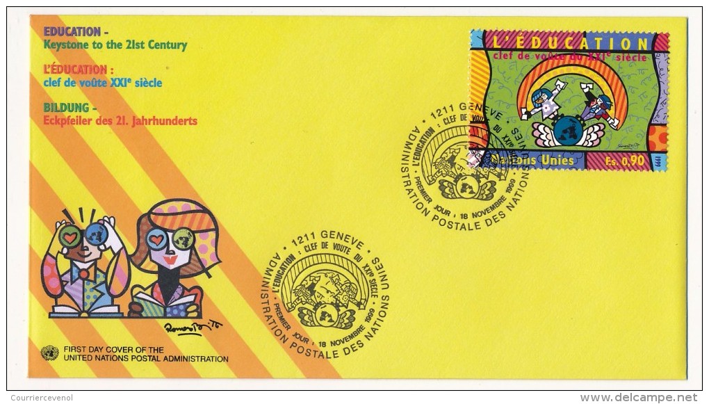 NATIONS UNIES GENEVE - 3 FDC "L'Education, Clef De Voûte Du XXIème Siècle" - 1999 - Sonstige & Ohne Zuordnung