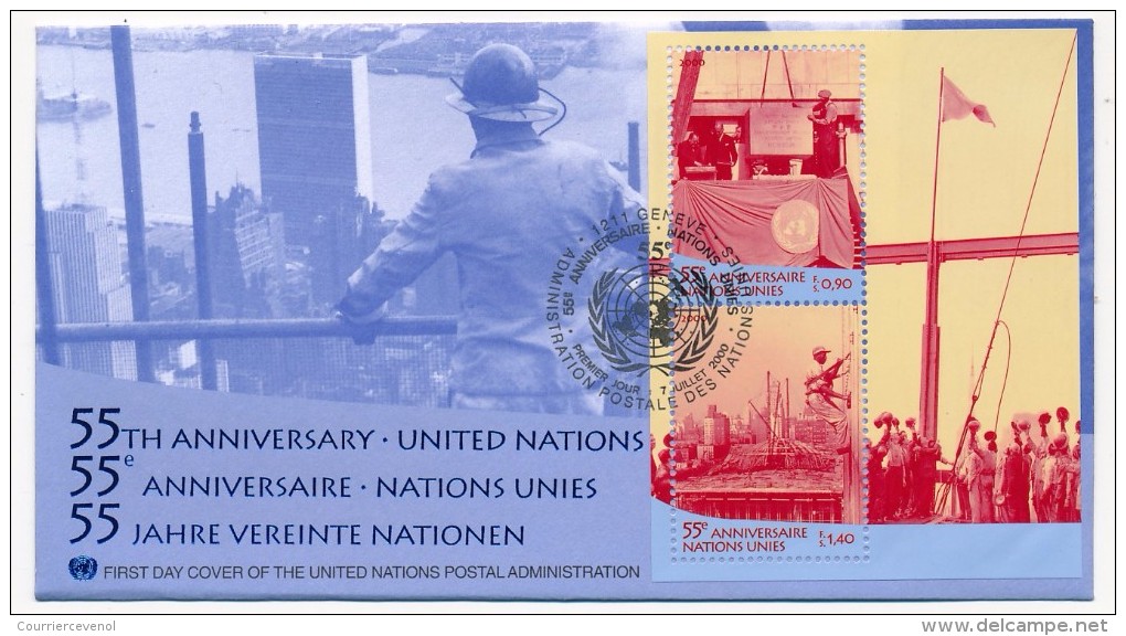 NATIONS UNIES GENEVE - 4 FDC "55ème Anniversaire NATIONS UNIES" - Juillet 2000 - UNO