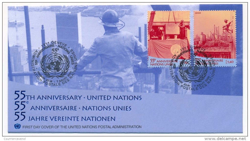 NATIONS UNIES GENEVE - 4 FDC "55ème Anniversaire NATIONS UNIES" - Juillet 2000 - ONU