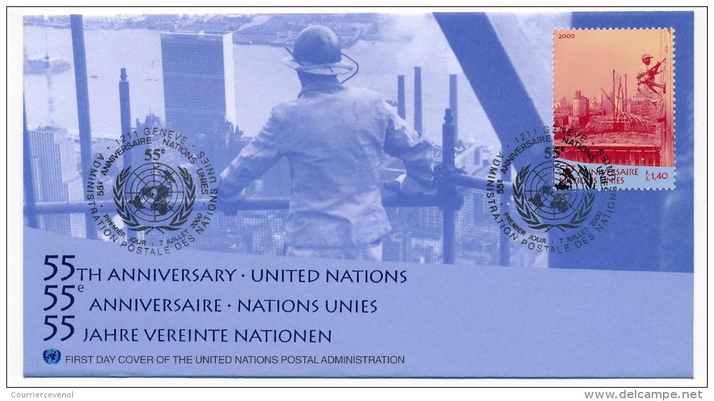 NATIONS UNIES GENEVE - 4 FDC "55ème Anniversaire NATIONS UNIES" - Juillet 2000 - UNO