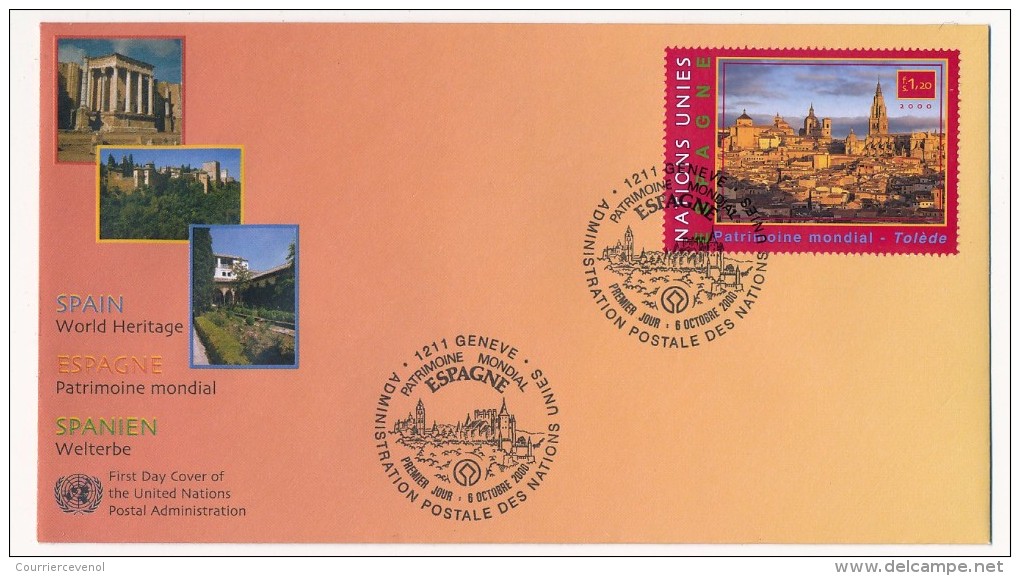 NATIONS UNIES GENEVE - 3 FDC "Espagne, Patrimoine Mondial" - Octobre 2000 - Protection De L'environnement & Climat