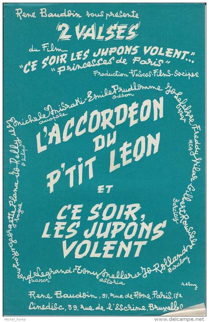 L'accordéon Du P'tit Léon Et Ce Soir Les Jupons Volent - 2 Valses - Cinédisc - TBE - Partitions Musicales Anciennes