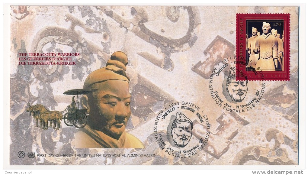 NATIONS UNIES GENEVE - 3 FDC "UNESCO Patrimoine Mondial - Les Guerriers D'Argile" - Nov. 1997 - UNESCO