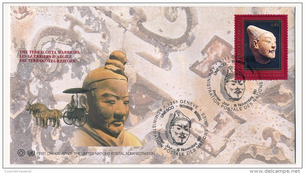 NATIONS UNIES GENEVE - 3 FDC "UNESCO Patrimoine Mondial - Les Guerriers D'Argile" - Nov. 1997 - UNESCO