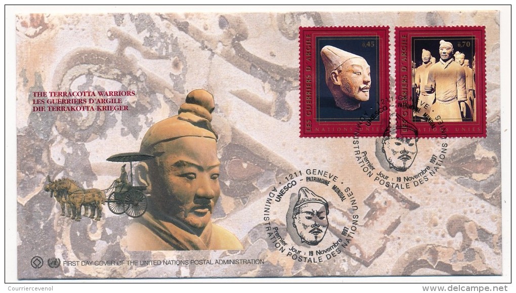 NATIONS UNIES GENEVE - 3 FDC "UNESCO Patrimoine Mondial - Les Guerriers D'Argile" - Nov. 1997 - UNESCO