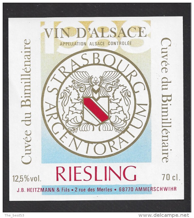 Etiquette De Vin D'Alsace Riesling -  Cuvée Du Bimillénaire  -  JB. Heitzmann à Ammerschwihr (68) - New Millennium/Year 2000