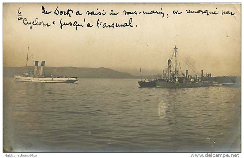 CARTE PHOTO MILITARIA SOUS MARIN 131116 - TUNISIE BIZERTE Catastrophe Naufrage - Remorquage Cyclope (6) - Sous-marins