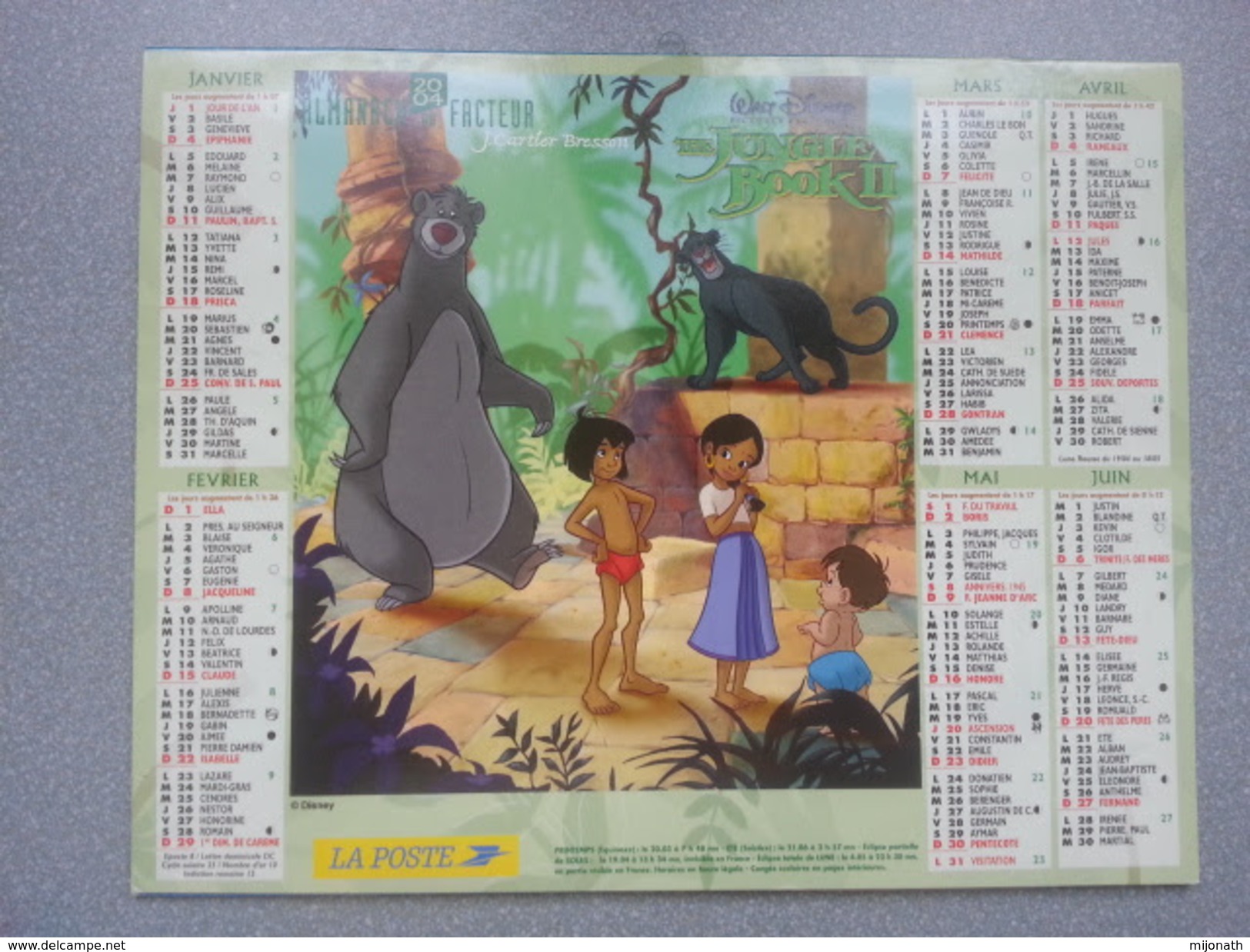 Vp-France-Calendrier 2004 Almanach De La Poste-Disney -Le Maître De La Jungle - Tamaño Grande : ...-1900