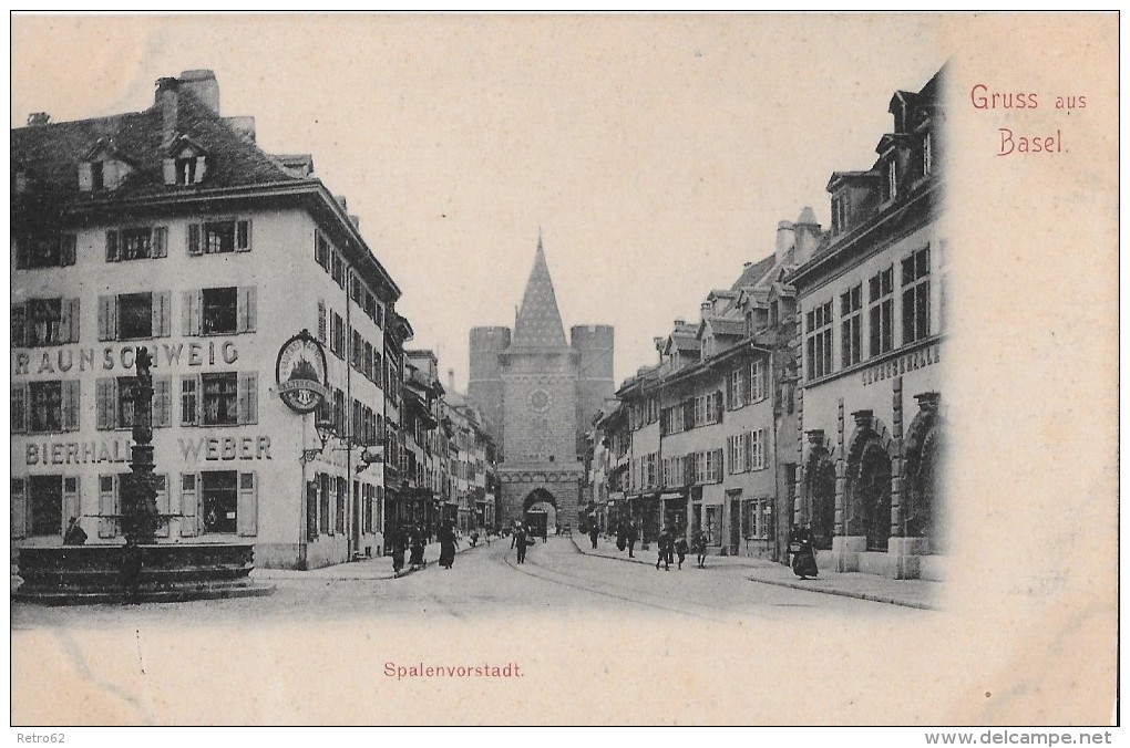 GRUSS AUS BASEL &#8594; Spalenvorstadt Mit Der Bierhalle Weber, Alter Lichtdruck Ca.1900 - Basel