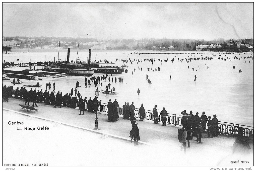 GENF &#8594; Zugefrorener See Mit Vielen Schlittschuhläufern Und Den Eingeschlossenen Dampfschiffen, Ca.1900 - Genève