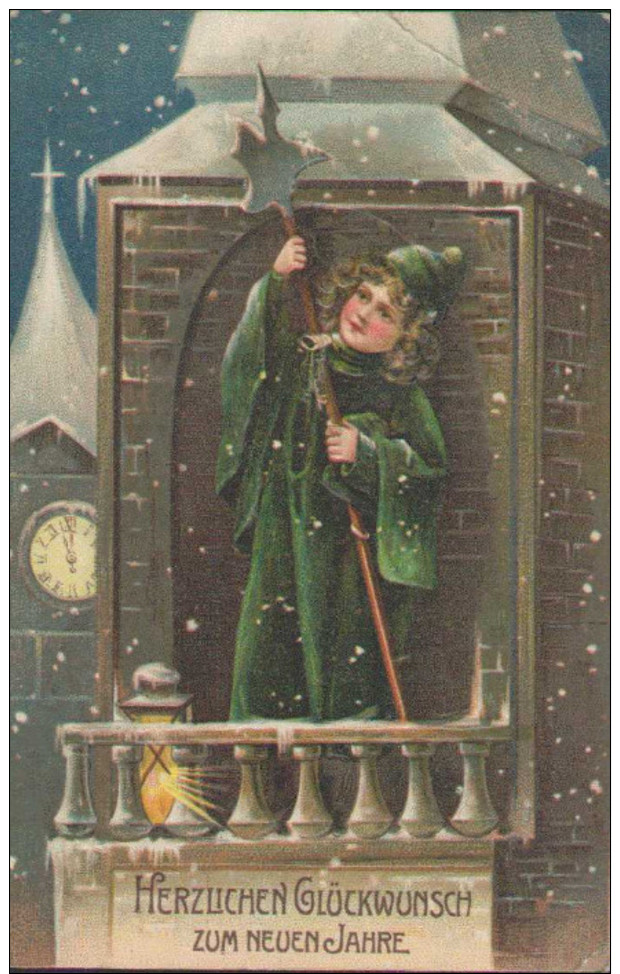 Glückwunsch Neujahr, Nachtwächter Auf Dem Turm, Relief, Präge-Postkarte - New Year