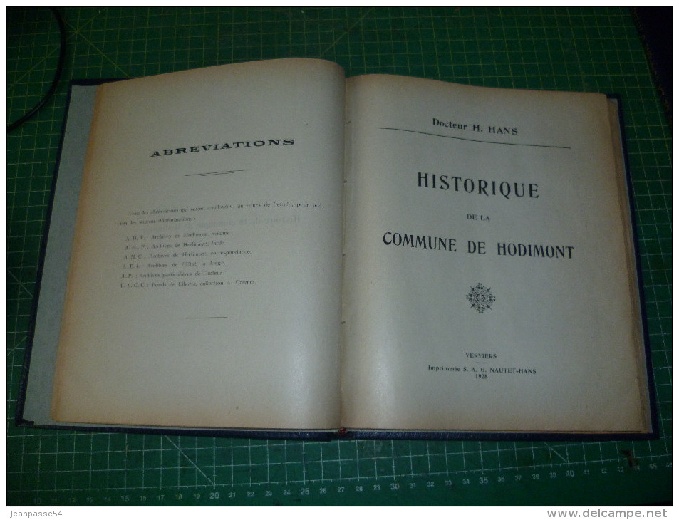 Historique De La Commune De Hodimont. Par Docteur Hans. Verviers 1928 - Belgium