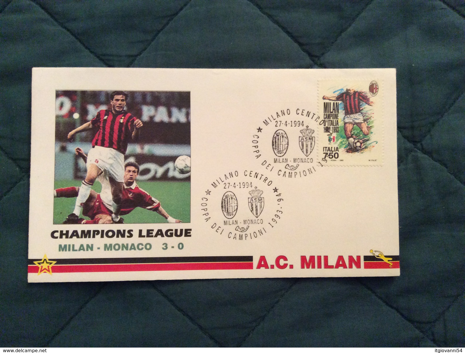 Busta Ufficiale Champions League 1993-94 Milan - Monaco 3 - 0 - Europei Di Calcio (UEFA)