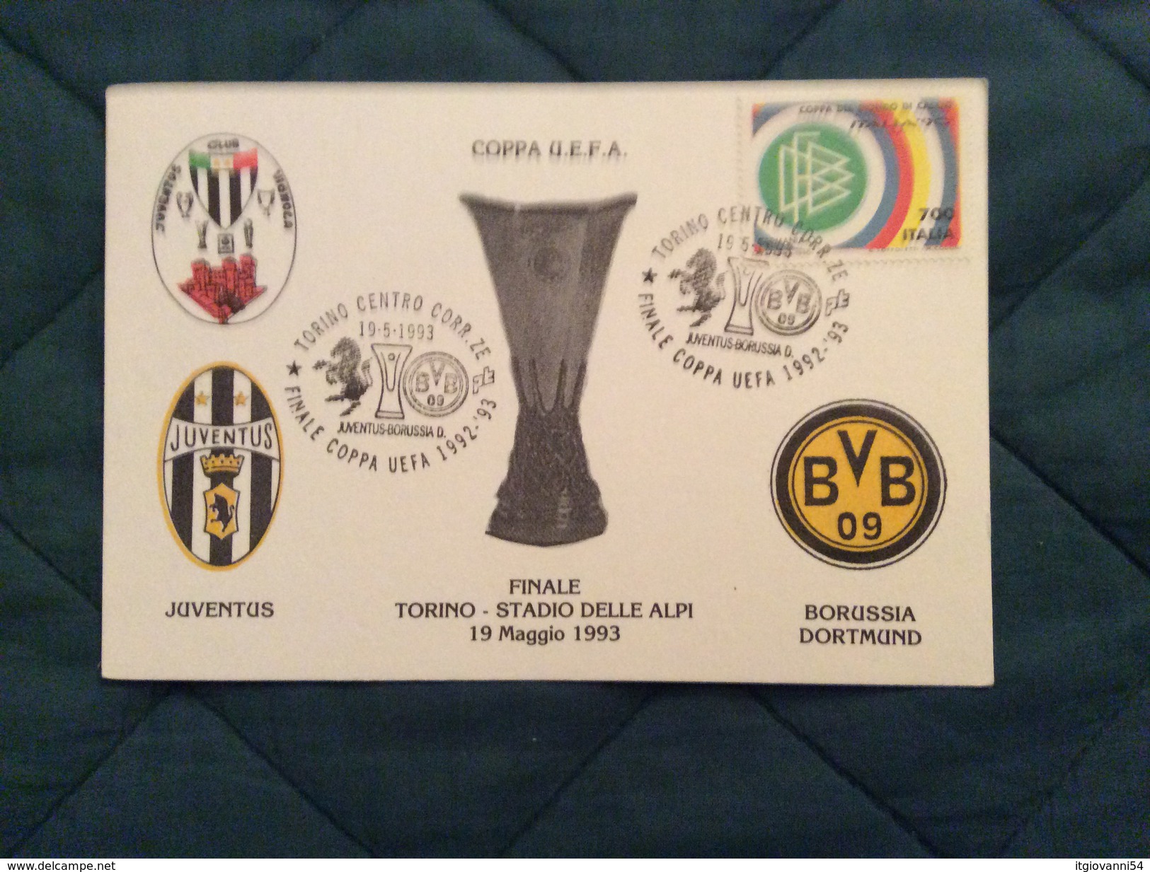 Cartolina Ufficiale Juventus - Borussia Dortmund Finale Coppa UEFA 1992-93 - Football