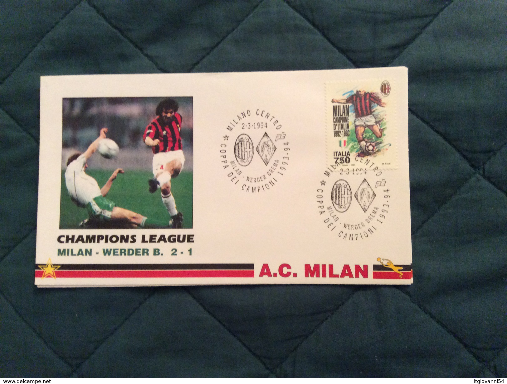 Busta Ufficiale Champions League 1993-94 Milan - Werder Brema 2 - 1 - Europei Di Calcio (UEFA)