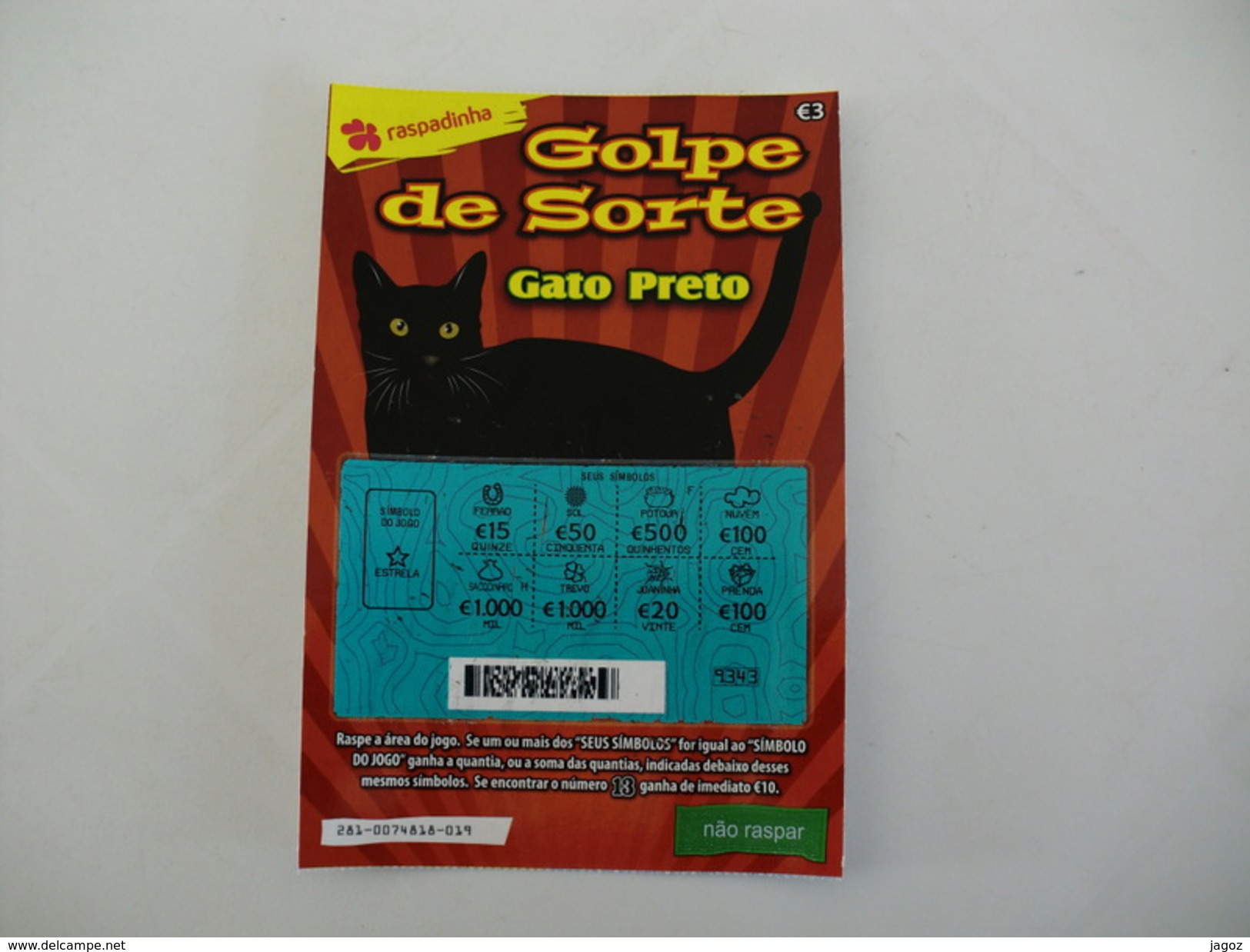 Loterie/ Lottery/ Loteria Lotaria Instant Instantânia Raspadinha Jogo Nº 281 Golpe De Sorte Gato Preto Portugal - Lotterielose