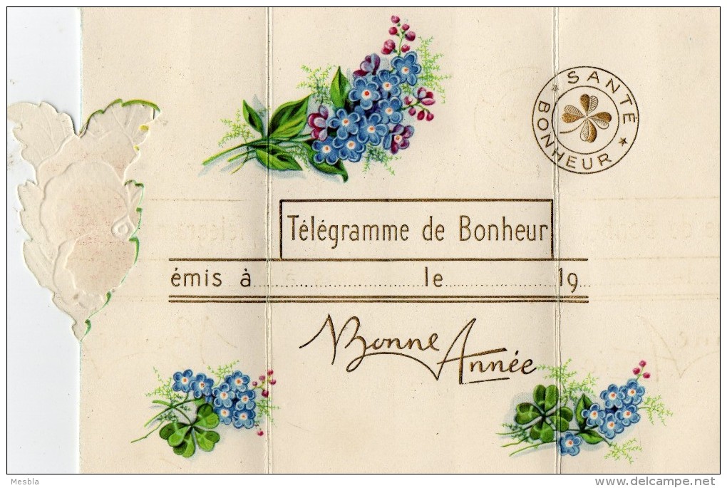 Carte  De BONNE ANNEE -  Télégramme De Bonheur  - Pensée Légèrement Gaufrée.  (Paiement En Timbres Euro Uniquement) - Nouvel An