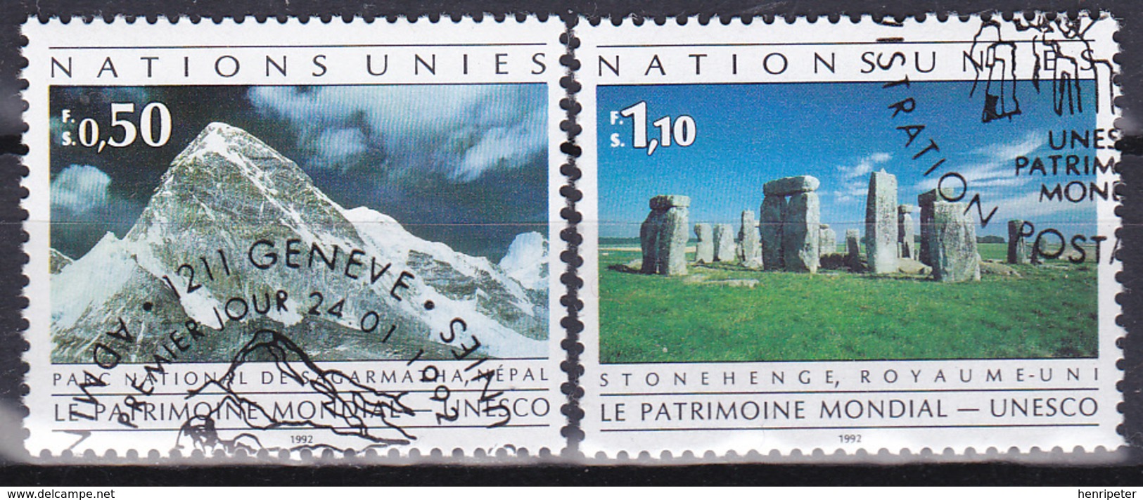 Trésors Du Patrimoine Mondial Hommage Aux Efforts De L'U.N.E.S.C.O. - N° 222-223 (Yvert) - NATIONS UNIES Genève 1992 - Used Stamps