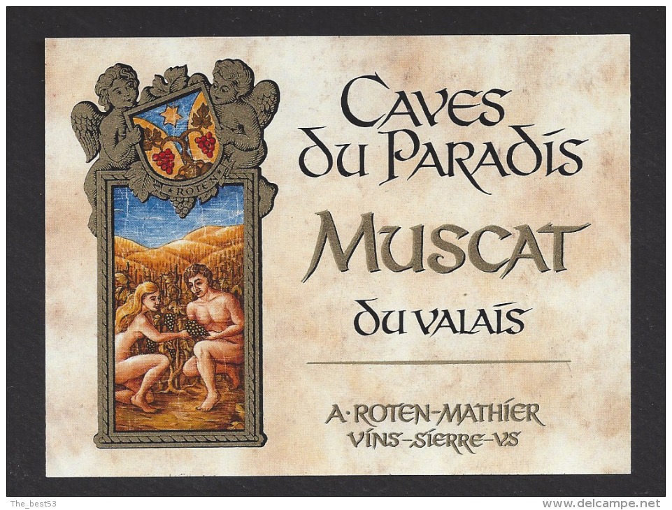 Etiquette De Muscat Du Valais  -  Caves Du Paradis  A. Roten Mathier  à  Sterre  (Suisse)  -  Thème Couple - Koppels