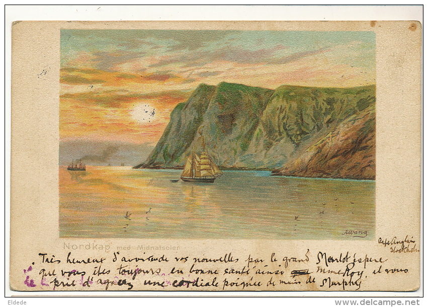 Nordkap Med Midnatsolen Art Card Used 1902 From Sweden - Norvège