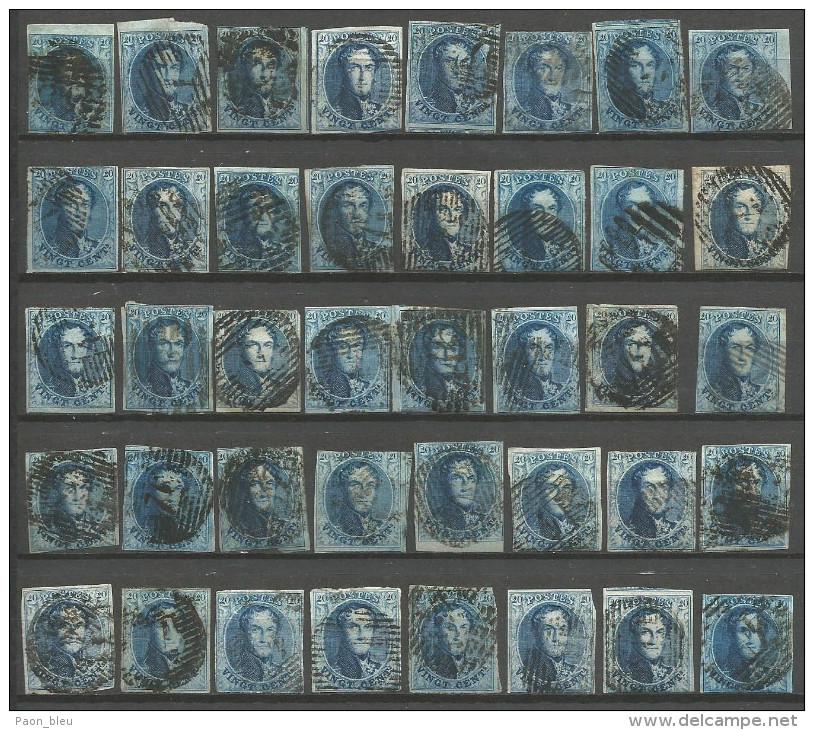 Belgique - Médaillons - 20 Cts Bleu - Collection De 40 Exemplaires - 1849-1865 Médaillons (Autres)