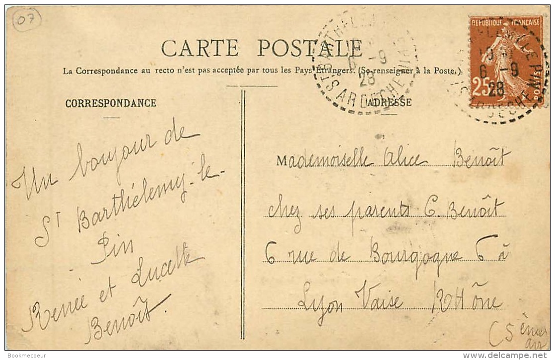 07 MAZEIRAC Par LAMASTRE Téléph Par Lamastre ST BARTHELEMIY LE PIN  Voyagée En 1928 - Lamastre