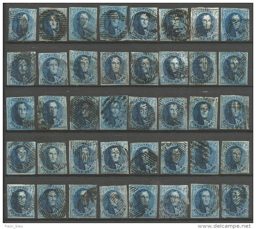 Belgique - Médaillons - 20 Cts Bleu - Collection De 40 Exemplaires - 1849-1865 Medaillons (Varia)