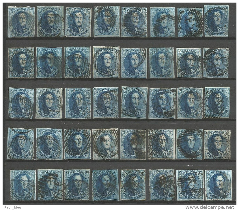 Belgique - Médaillons - 20 Cts Bleu - Collection De 40 Exemplaires - 1849-1865 Médaillons (Autres)