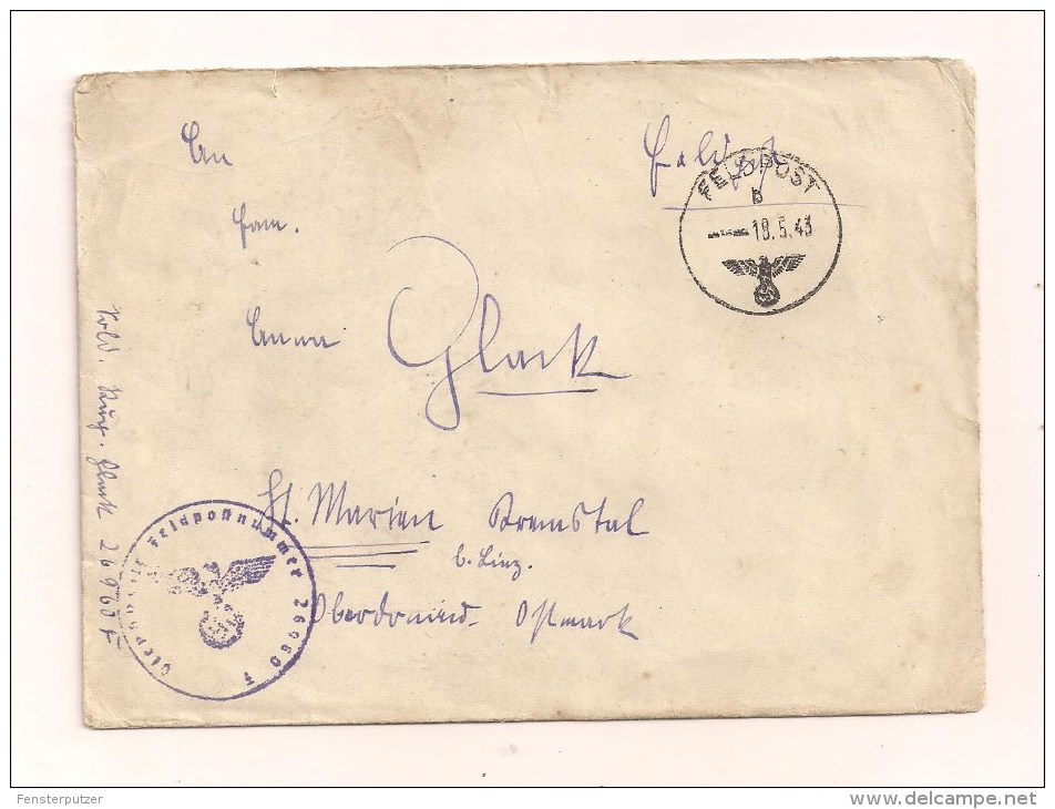 Feldpostbrief Samt Inhalt 18.5.1943 Von FP-Nr. 26960 F Nach St. Marien B. Linz Ostmark - Covers & Documents