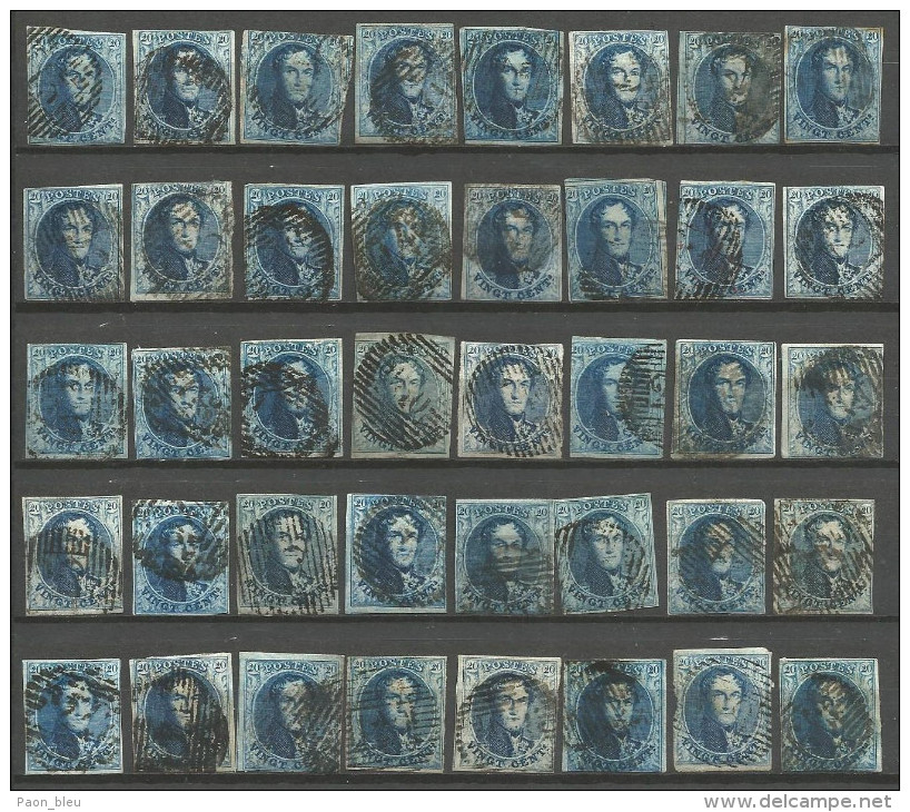 Belgique - Médaillons - 20 Cts Bleu - Collection De 40 Exemplaires - 1849-1865 Médaillons (Autres)