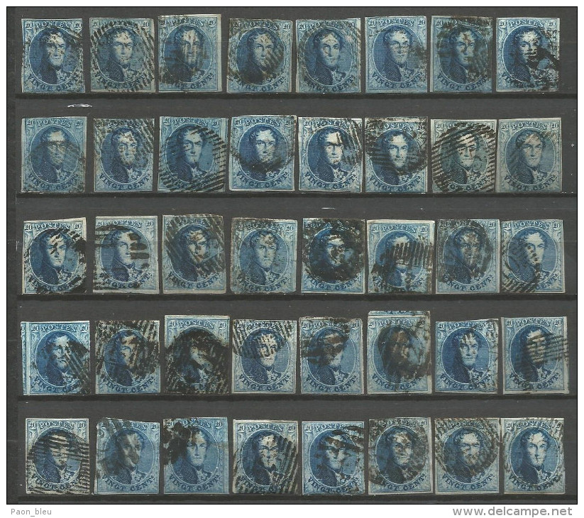 Belgique - Médaillons - 20 Cts Bleu - Collection De 40 Exemplaires - 1849-1865 Médaillons (Autres)