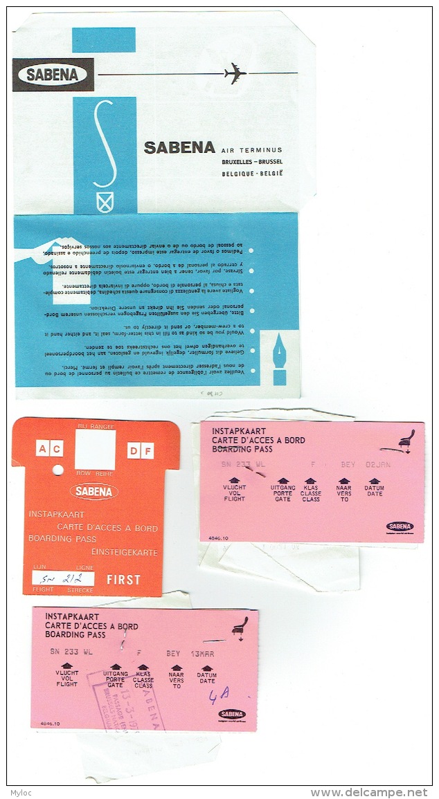 SABENA. Lot 3 Cartes D'Accès à Bord & 1 Enveloppe - Réponse  De Satisfaction. - Instapkaart
