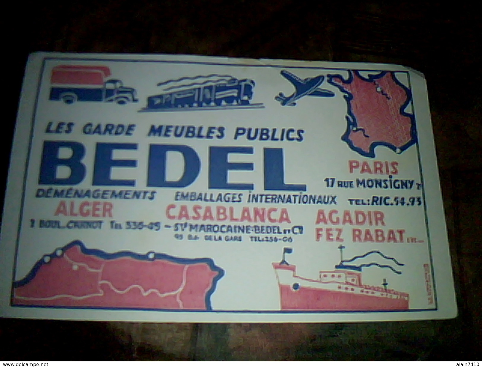 Publicite Buvard   Societe Marocaine De Demenagement Bedel - G