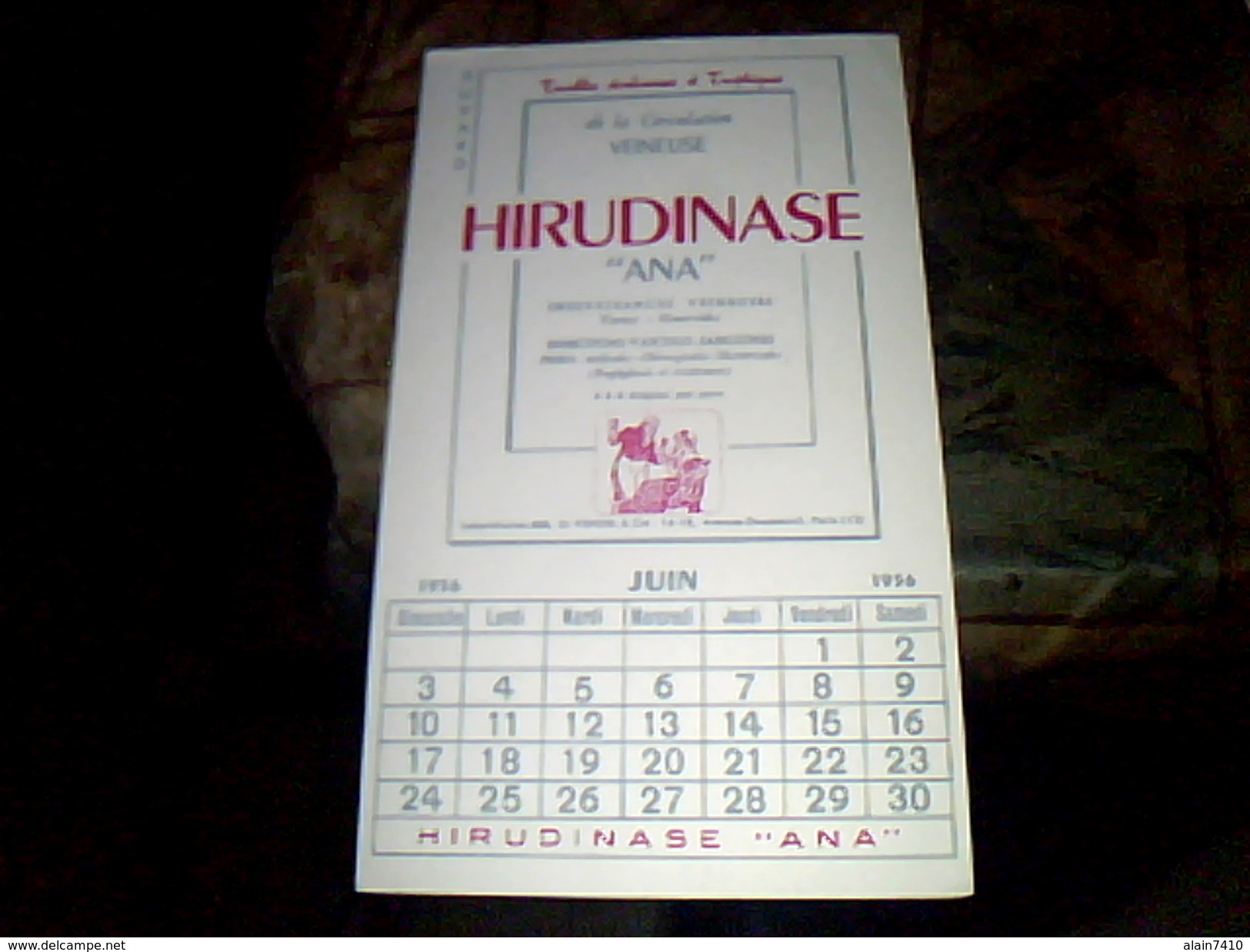 Publicite Buvard  Calendrier De 1956 Medicament Hirudinase - G