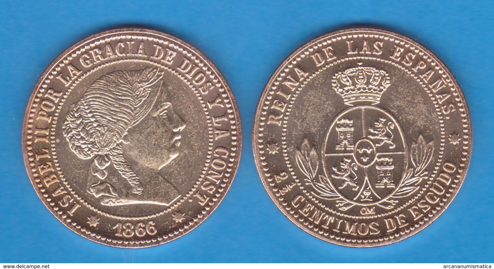 Isabel II 2,5 Centimos De Escudo Cobre 1.866 Barcelona    Replica   T-DL-11.960 - Proeven & Herslag