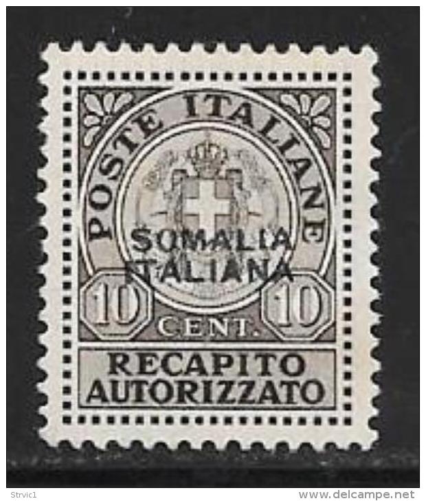 Somalia, Scott # EY1 Mint Hinged Italy Authorized Delivery Stamp, Overprinted, 1939, Small Thin - Somalia