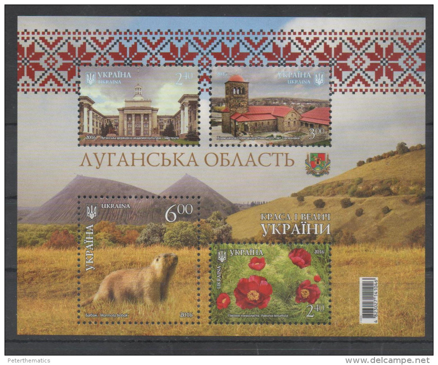 UKRAINE,2016, MNH,LUGANSK REGION, FAUNA, RODENTS, FLORA, CHURCHES, SHEETLET - Geography