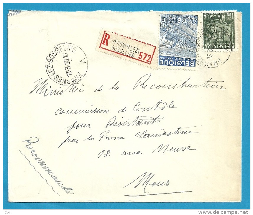 768+771 Op Brief Aangetekend Met Stempel FRASNES-LEZ-GOSSELIES (VK) - 1948 Export