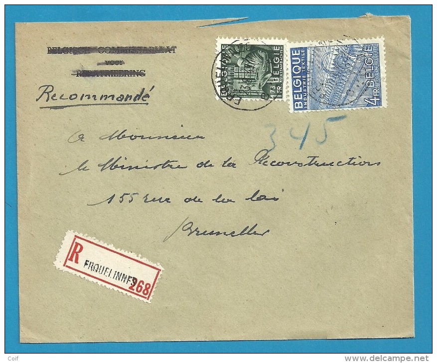 768+771 Op Brief Aangetekend Met Stempel ERQUELINNES (VK) - 1948 Export