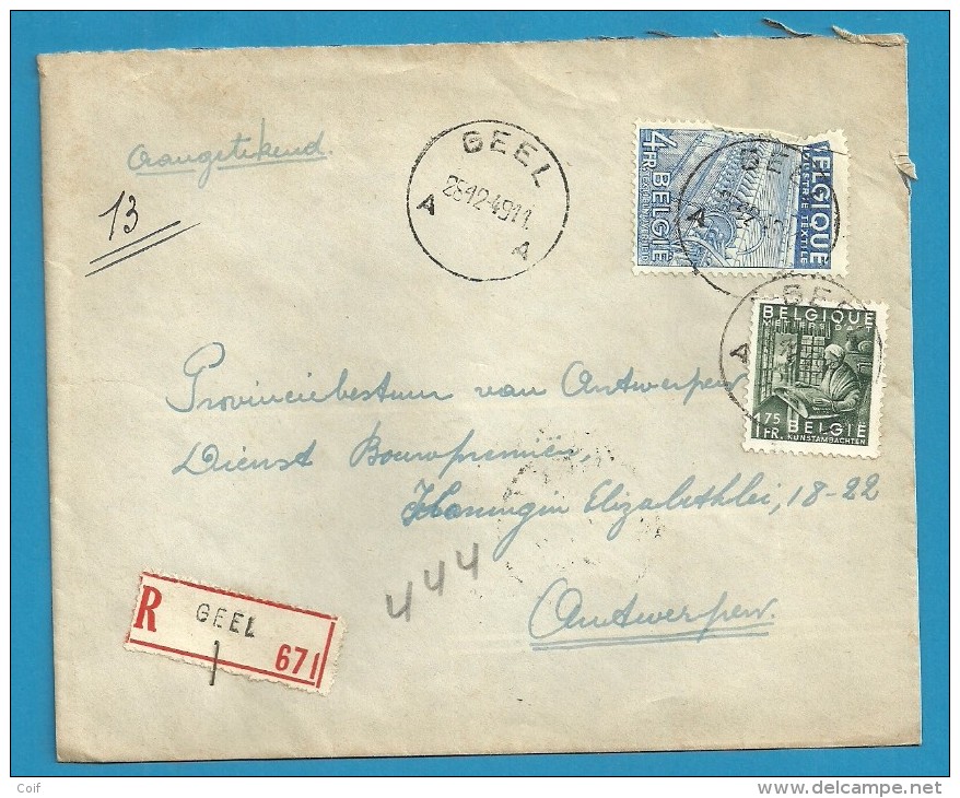 768+771 Op Brief Aangetekend Met Stempel GEEL (VK) - 1948 Export