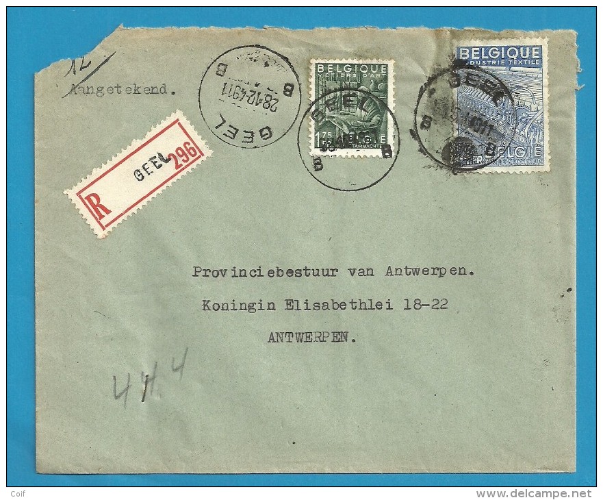 768+771 Op Brief Aangetekend Met Stempel GEEL (VK) - 1948 Export