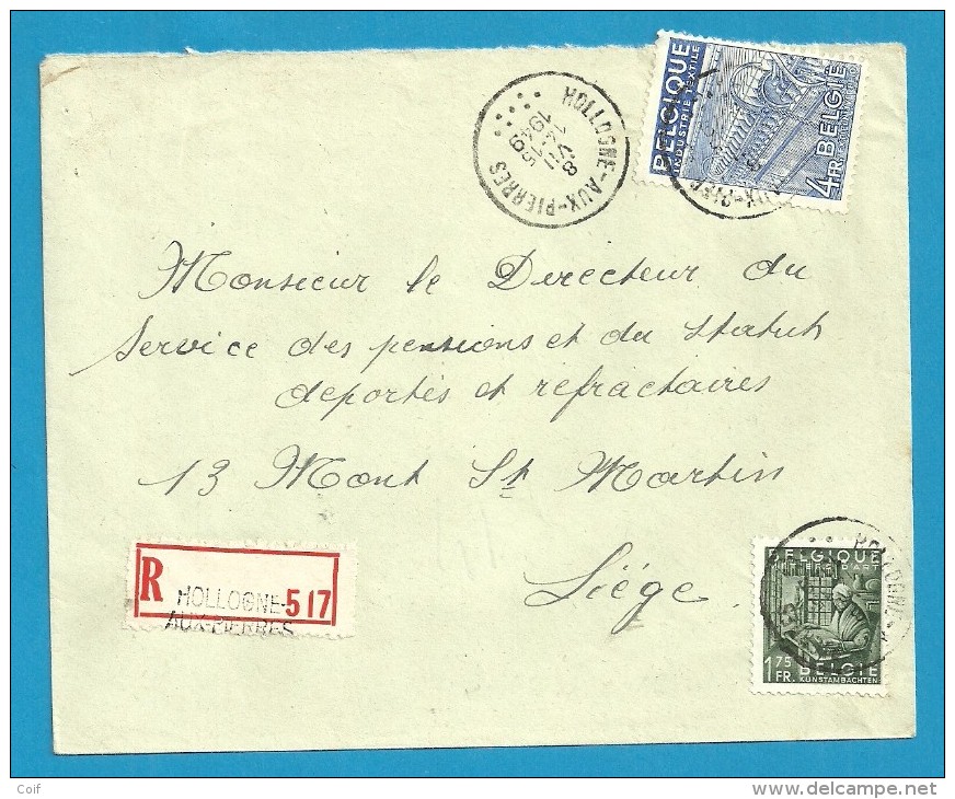 768+771 Op Brief Aangetekend Met Stempel HOLLOGNE-AUX-PIERRES (VK) - 1948 Export