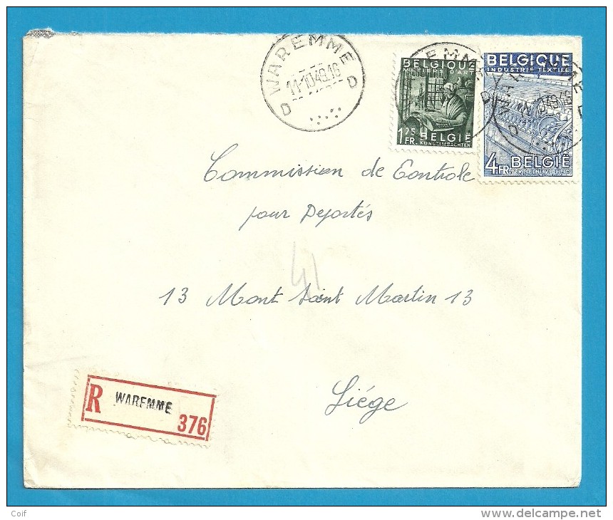 768+771 Op Brief Aangetekend Met Stempel WAREMME (VK) - 1948 Export