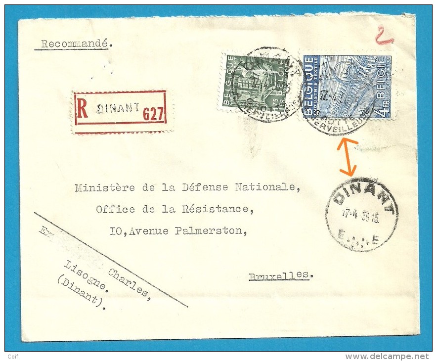 768+771 Op Brief Aangetekend Met Stempel DINANT , 2 Types Op één Brief !! (VK) - 1948 Export