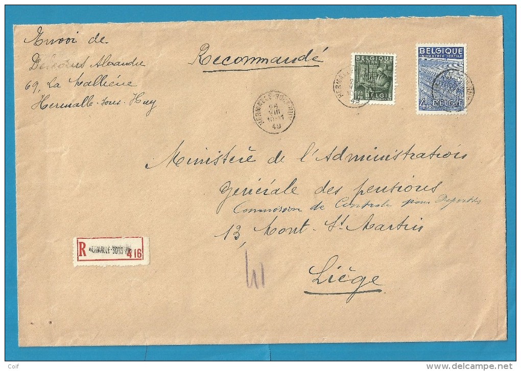 768+771 Op Brief Aangetekend Met Stempel HERMALLE-SOUS-HUY  (VK) - 1948 Export