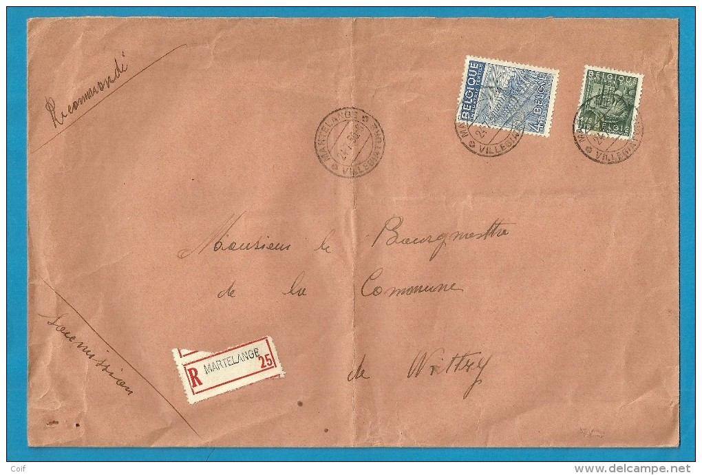 768+771 Op Brief Aangetekend Met Stempel MARTELANGE  (VK) - 1948 Export