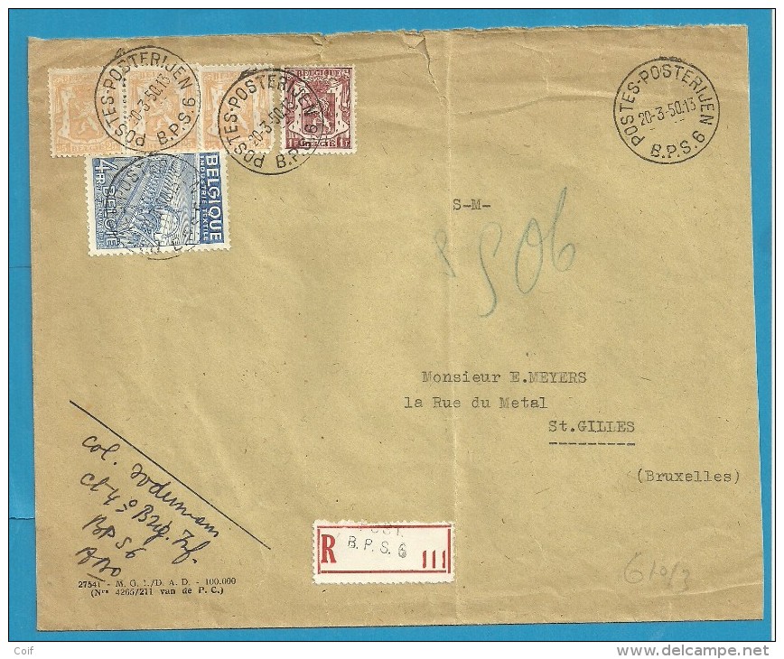 710+715+771 Op Brief (SM -Militair Port Vrij) Aangetekend Met Stempel POSTES-POSTERIJEN B.P.S.6 (VK) - 1948 Export